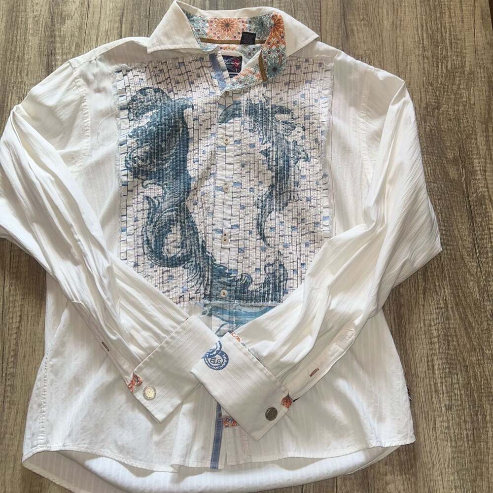 English Laundry Arrogant Graphic Smocked Button Down Shirt White Size L